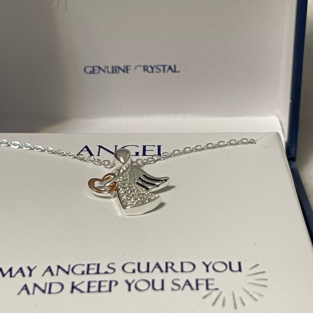 NWT silver plated with crystals angel necklace. 18 in chain - Picture 4 of 6